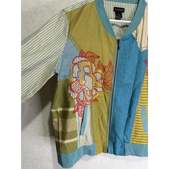 Womens Cardigan Bomber Jacket Mix Media Print Multicolor Print Artsy Boho LARGE - Picture 7 of 11